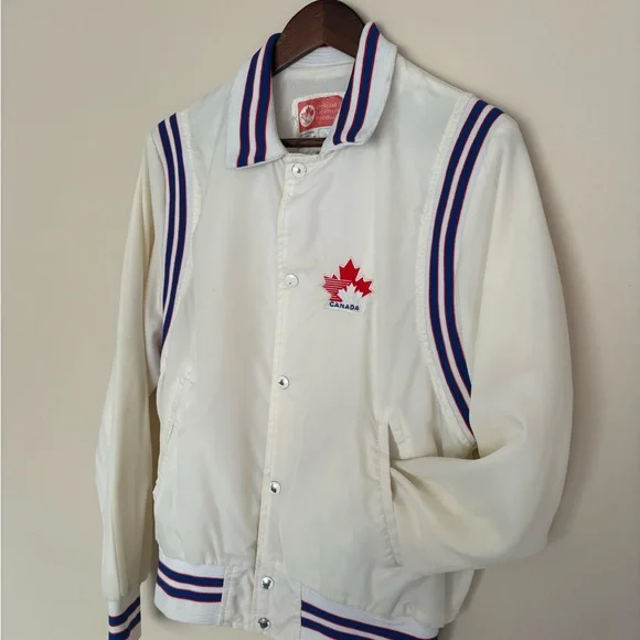 Vintage Team Canada 80s Varsity Bomber Jacket Size Medium IIHF Made By Shain - Picture 2 of 9